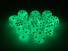 Luminary Borealis 16mm D6 Dice Block (12 Dice) - Light Green with Gold Pips