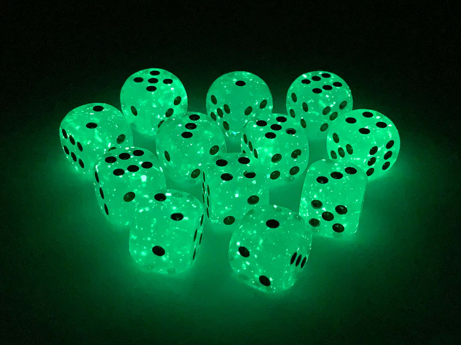 Luminary Borealis 16mm D6 Dice Block (12 Dice) - Light Green with Gold Pips