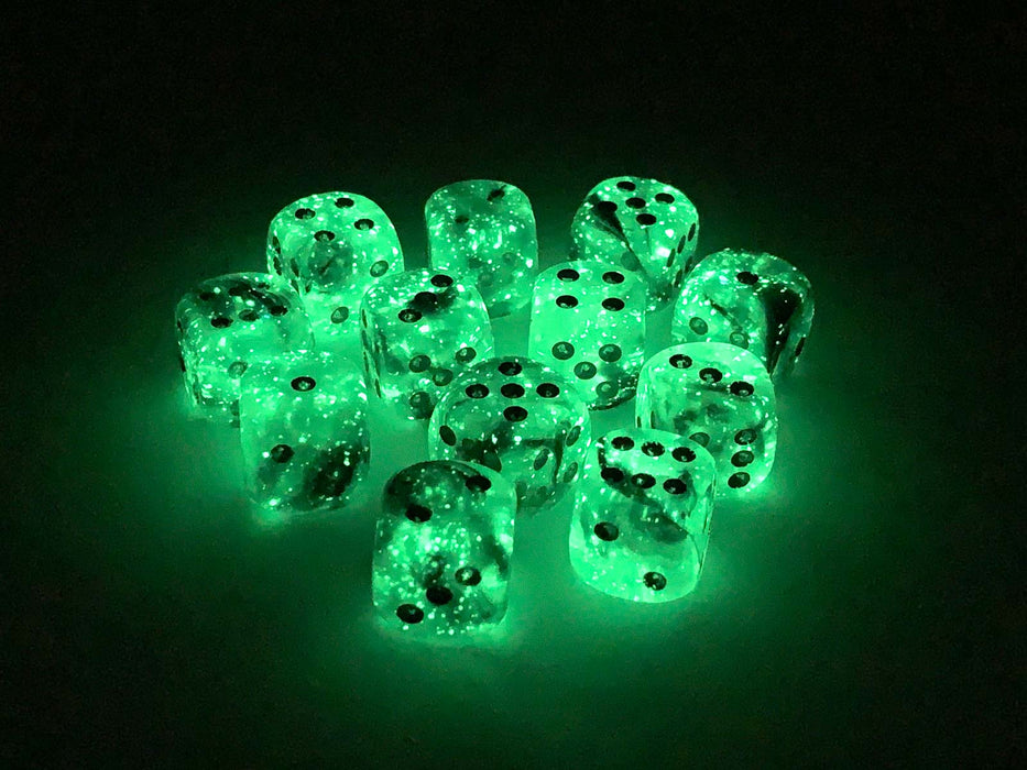 Luminary Borealis 16mm D6 Dice Block (12 Dice) - Light Smoke with Silver Pips