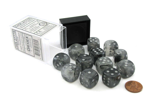 Luminary Borealis 16mm D6 Dice Block (12 Dice) - Light Smoke with Silver Pips