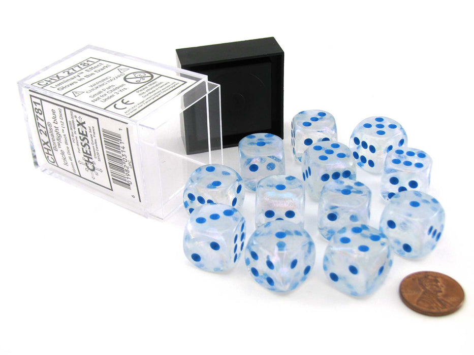 Luminary Borealis 16mm D6 Dice Block (12 Dice) - Icicle with Light Blue Pips