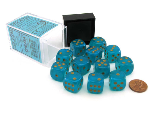 Luminary Borealis 16mm D6 Chessex Dice Block (12 Dice) - Teal with Gold Pip