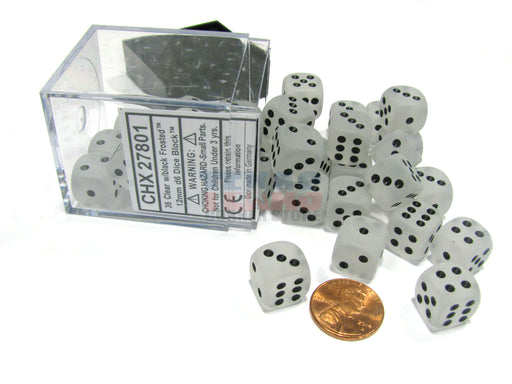 Frosted 12mm D6 Chessex Dice Block (36 Dice) - Clear with Black Pips