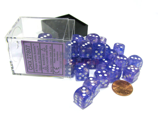 Borealis 12mm D6 Chessex Dice Block (36 Dice) - Purple with White Pips
