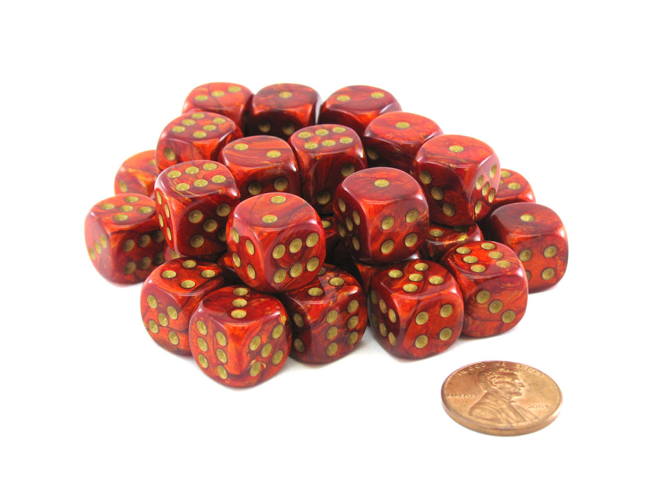 Scarab 12mm D6 Chessex Dice Block (36 Dice) - Scarlet with Gold Pips