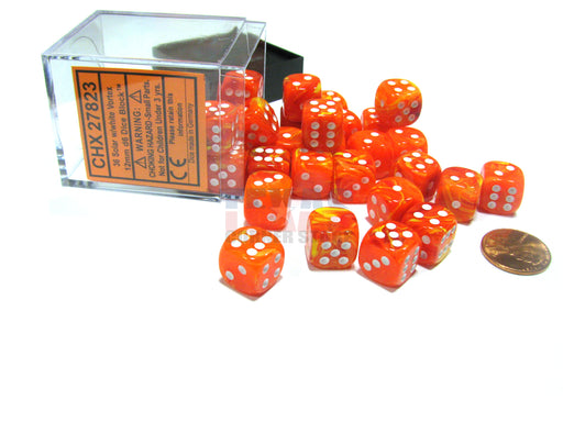 Vortex 12mm D6 Chessex Dice Block (36 Dice) - Solar with White Pips
