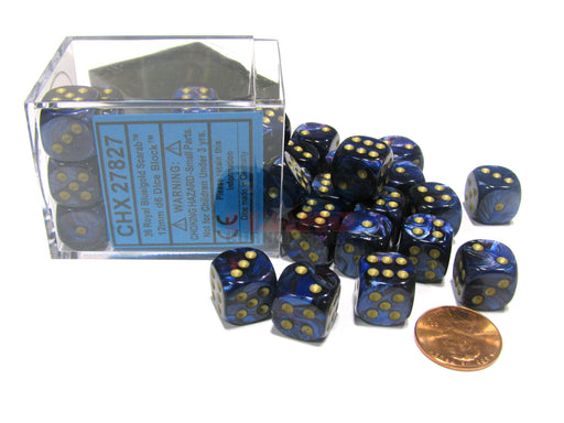 Scarab 12mm D6 Chessex Dice Block (36 Dice) - Royal Blue with Gold Pips