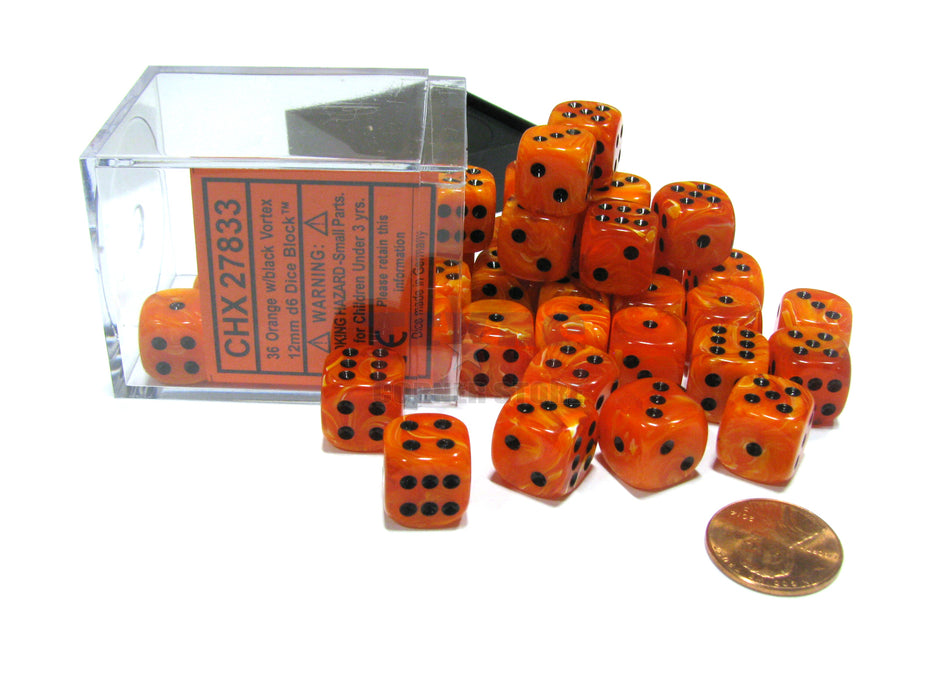 Vortex 12mm D6 Chessex Dice Block (36 Dice) - Orange with Black Pips