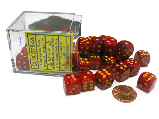Vortex 12mm D6 Chessex Dice Block (36 Dice) - Red with Yellow Pips