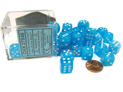 Cirrus 12mm D6 Chessex Dice Block (36 Dice) - Light Blue with White Pips
