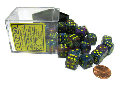 Festive 12mm D6 Chessex Dice Block (36 Dice) - Rio with Yellow Pips