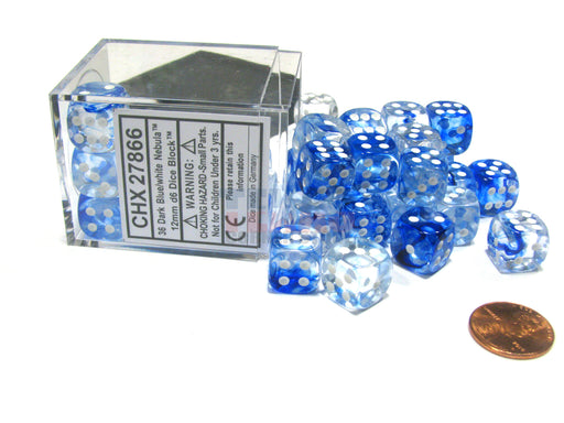 Nebula 12mm D6 Chessex Dice Block (36 Dice) - Dark Blue with White Pips