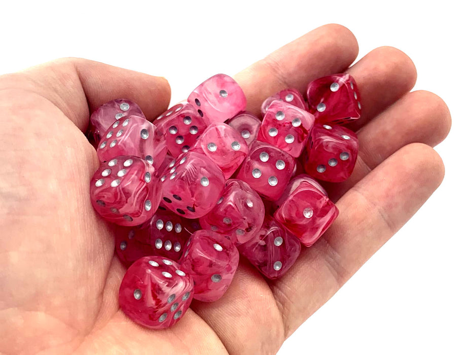 Ghostly Glow 12mm D6 Chessex Dice Block (36 Dice) - Pink with Silver Pips