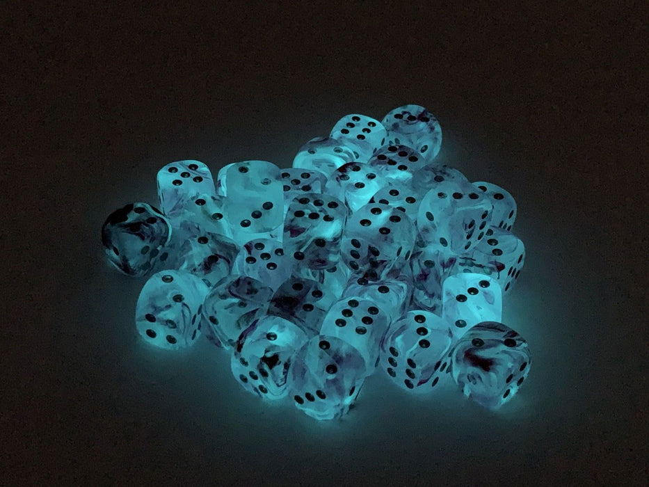 Ghostly Glow 12mm D6 Chessex Dice Block (36 Dice) - Pink with Silver Pips