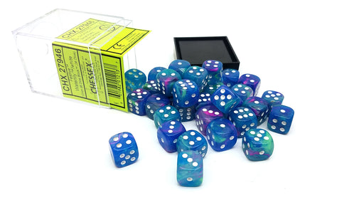 Festive 12mm D6 Chessex Dice Block (36 Dice) - Waterlily with White Pips