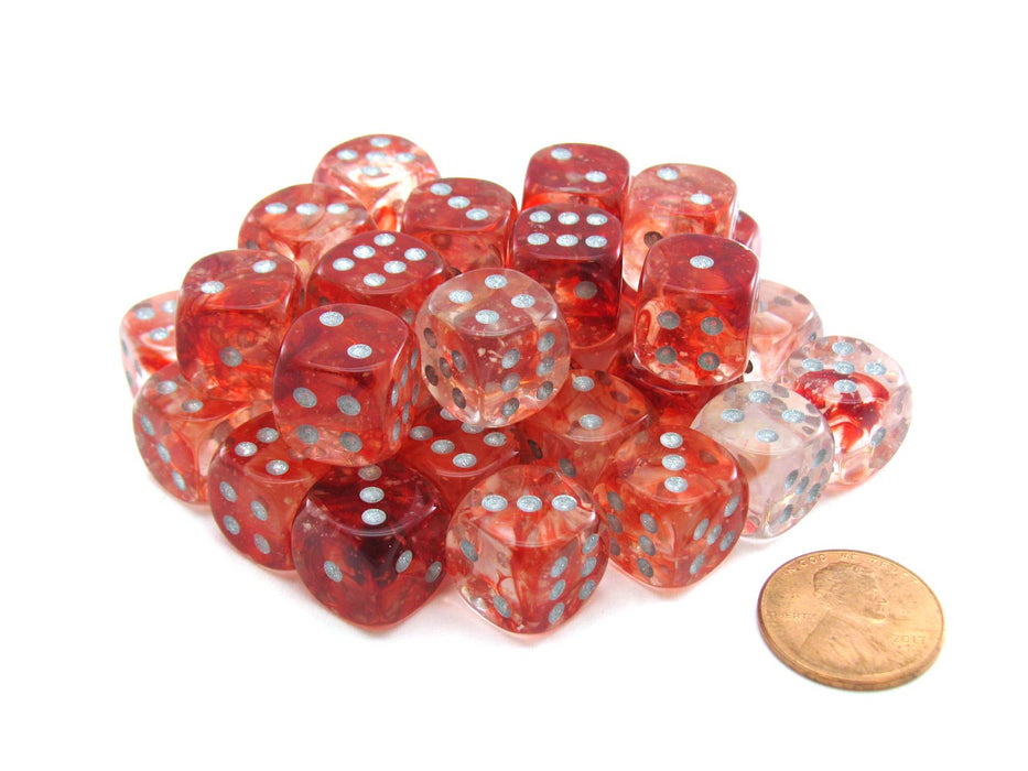 Nebula 12mm D6 Dice Block (36 Dice) - Red with Silver Pips