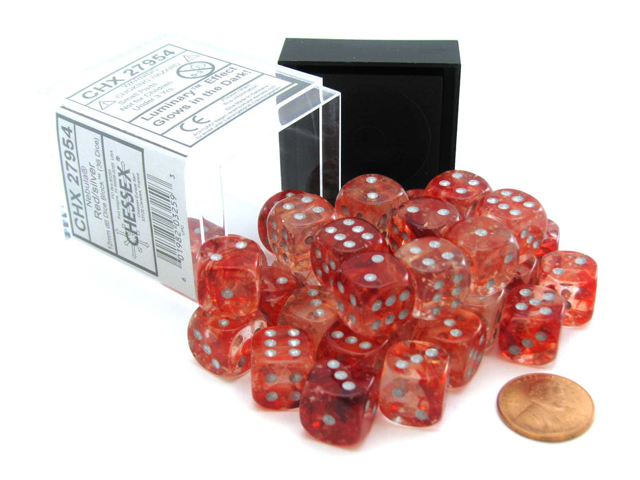 Nebula 12mm D6 Dice Block (36 Dice) - Red with Silver Pips
