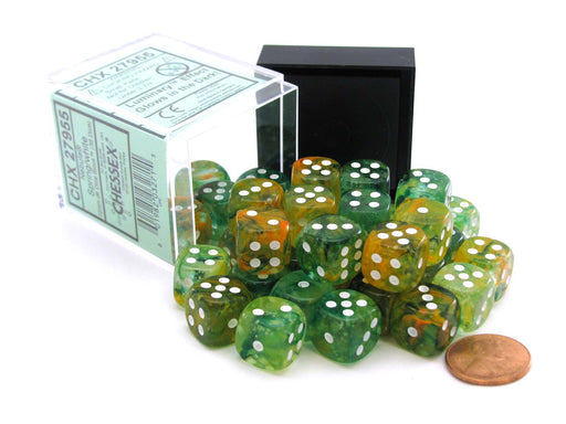 Nebula 12mm D6 Dice Block (36 Dice) - Spring with White Pips