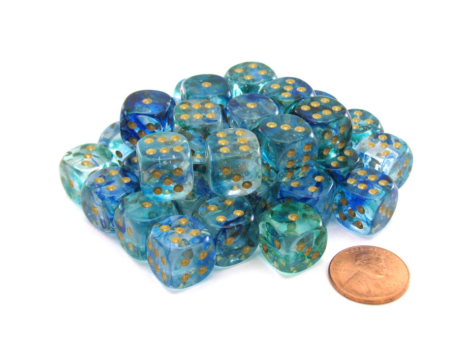 Nebula 12mm D6 Dice Block (36 Dice) - Oceanic with Gold Pips