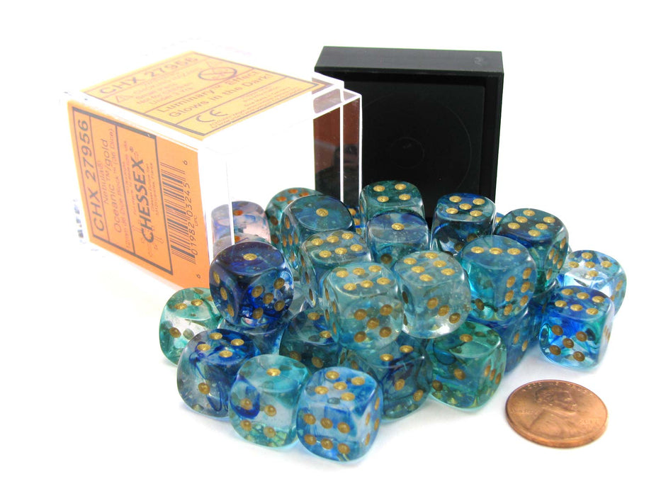 Nebula 12mm D6 Dice Block (36 Dice) - Oceanic with Gold Pips