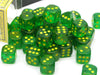 Borealis 12mm D6 Chessex Dice Block (36 Dice) - Maple Green with Yellow Pips