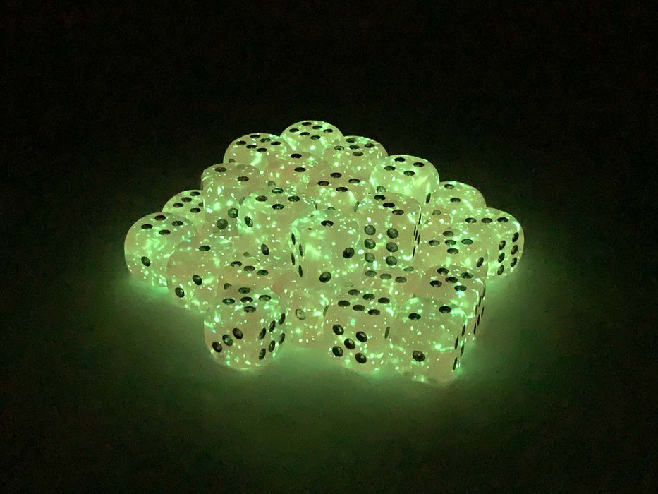 Luminary Borealis 12mm D6 Dice Block (36 Dice) - Pink with Silver Pips