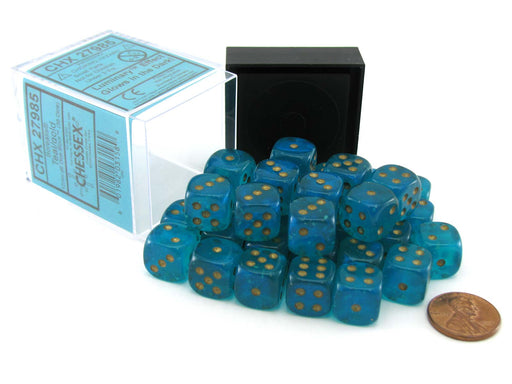 Luminary Borealis 12mm D6 Chessex Dice Block (36 Dice) - Teal with Gold Pip