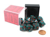 D10 Die 10 Piece Chessex Dice Set - Ankh Green with Red Pearlized Numbers