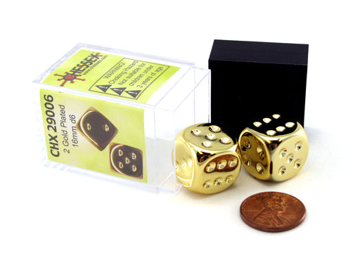 Pair of Gold Colored Metallic-Looking Chessex Dice