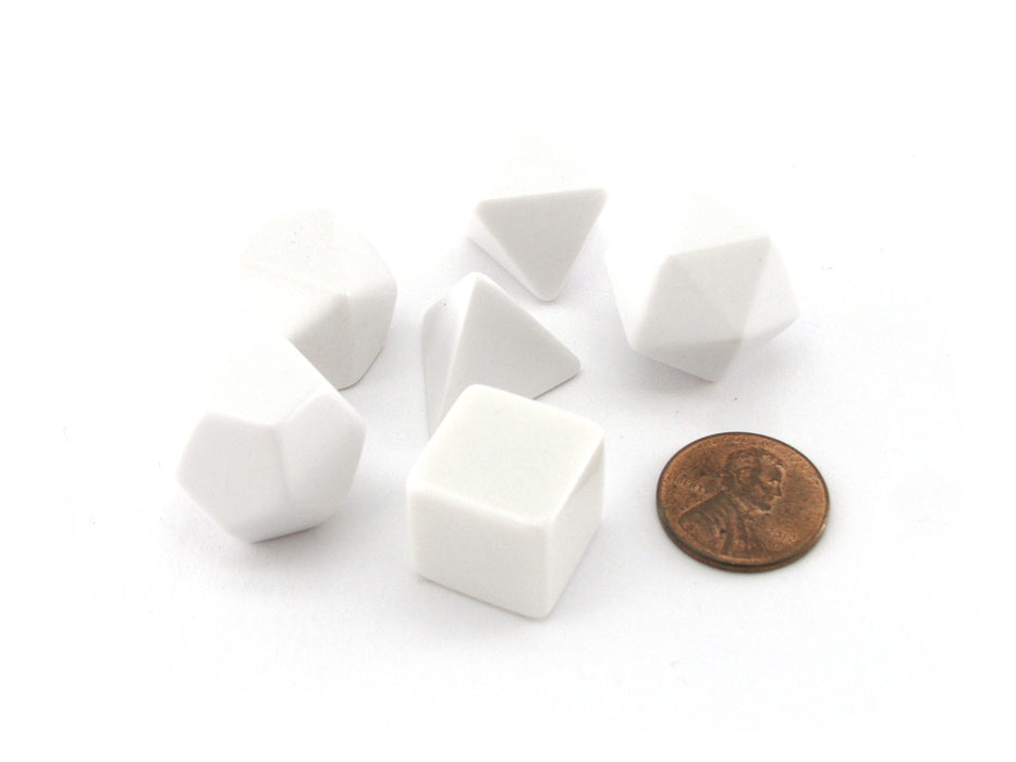 Set of 6 Opaque 16mm Polyhedral White Blank Dice
