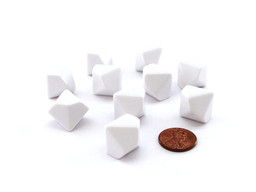 Set of 10 Opaque 10-Sided D10 White 16mm Blank Dice