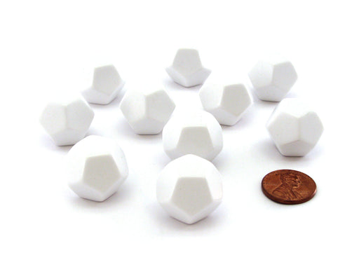 Set of 10 Opaque 12-Sided D12 White 19mm Blank Dice