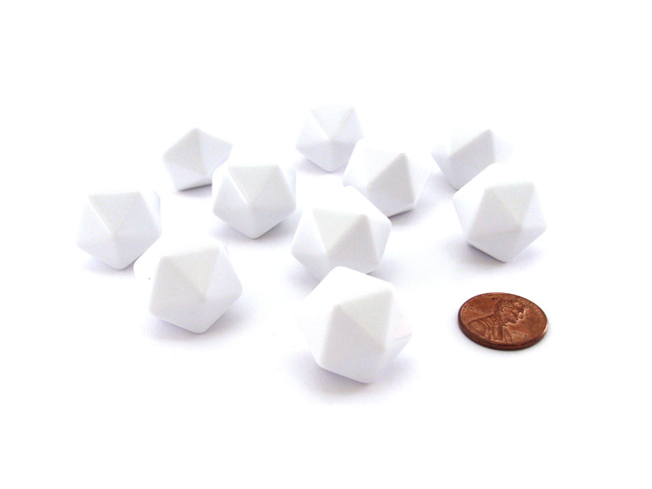 Set of 10 Opaque 20-Sided D20 White 20mm Blank Dice