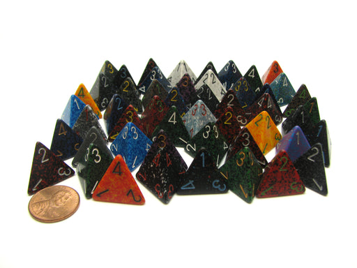 Bag of 50 Assorted Loose Speckled Polyhedral 17mm D4 Dice