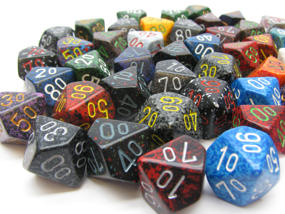 Bag of 50 Assorted Loose Speckled Polyhedral 16mm Tens D10 Dice