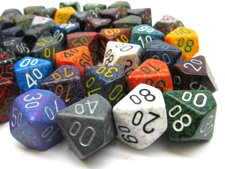 Bag of 50 Assorted Loose Speckled Polyhedral 16mm Tens D10 Dice