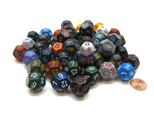 Bag Of 50 Assorted Loose Speckled Polyhedral 19mm D12 Chessex Dice
