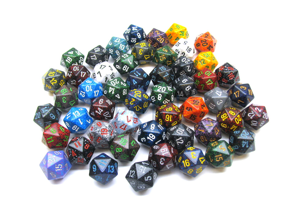 Bag Of 50 Assorted Loose Speckled Polyhedral 19mm D20 Chessex Dice