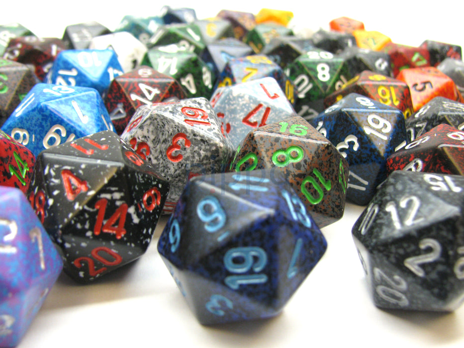 Bag Of 50 Assorted Loose Speckled Polyhedral 19mm D20 Chessex Dice