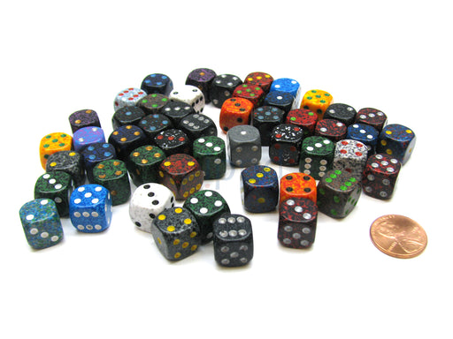 Bag Of 50 Assorted Loose Speckled 12mm D6 Chessex Dice with Pips