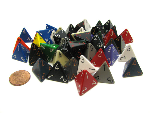 Bag of 50 Assorted Loose Opaque Polyhedral D4 Dice
