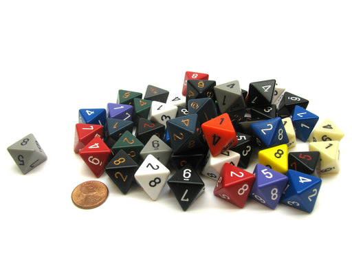 Bag of 50 Assorted Loose Opaque Polyhedral 15mm D8 Dice