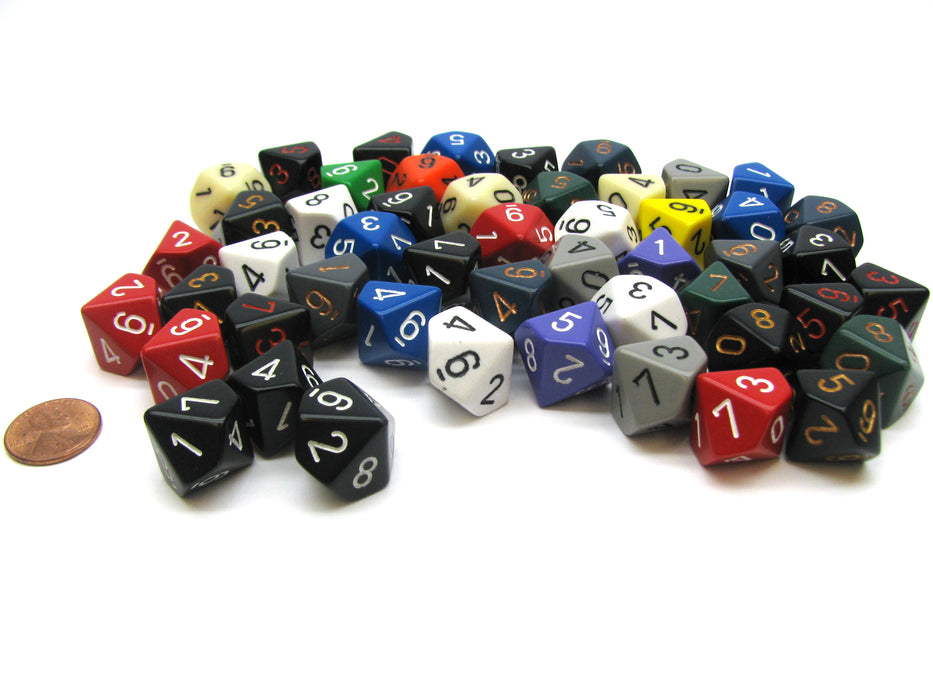 Bag of 50 Assorted Loose Opaque Polyhedral 16mm D10 Dice