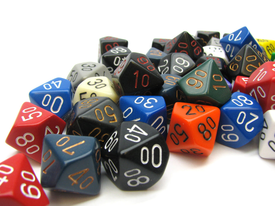 Bag of 50 Assorted Loose Opaque Polyhedral 16mm Tens D10 Dice