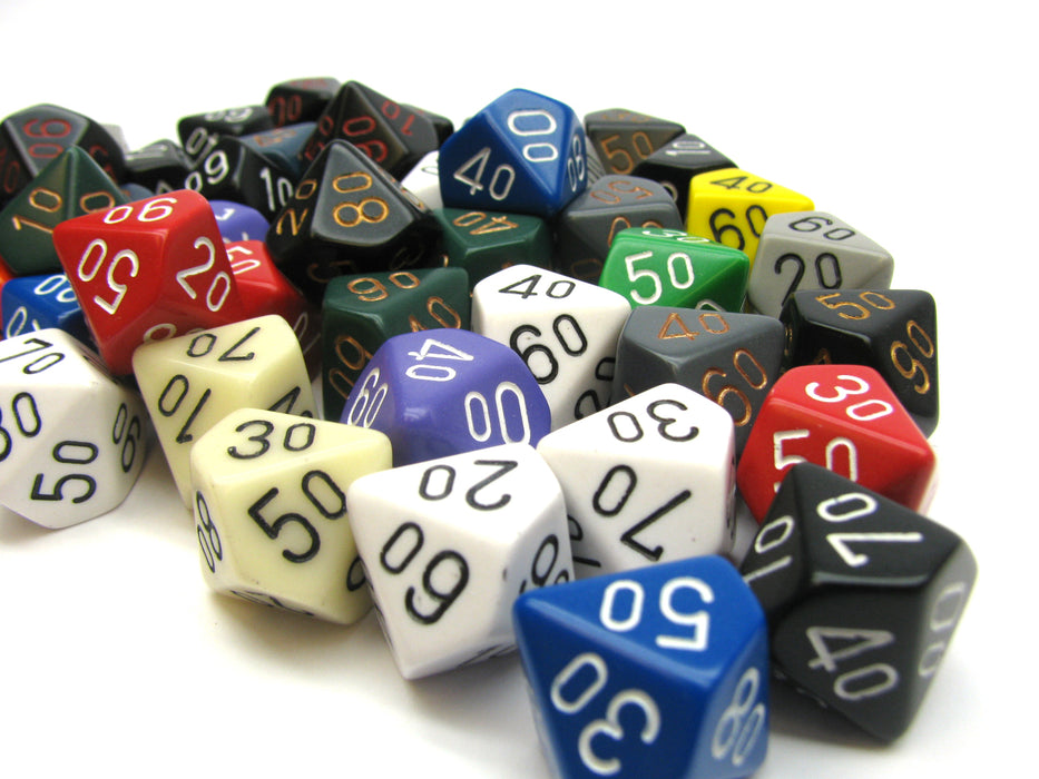 Bag of 50 Assorted Loose Opaque Polyhedral 16mm Tens D10 Dice