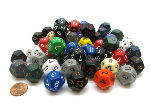 Bag of 50 Assorted Loose Opaque Polyhedral 18mm D12 Dice