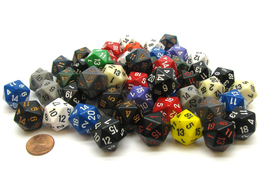 Bag of 50 Assorted Loose Opaque Polyhedral 19mm D20 Dice