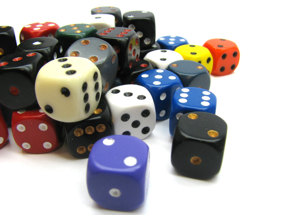 Bag of 50 Assorted Loose Opaque 12mm D6 Dice