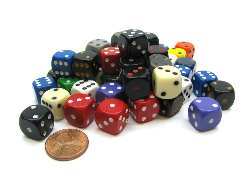 Bag of 50 Assorted Loose Opaque 12mm D6 Dice