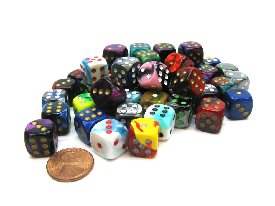 Bag of 50 Assorted Loose Gemini 12mm D6 with Pip